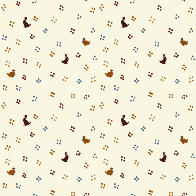 Ditsy Small Ducks & Dots – Brown on Cream — Brown and cream white