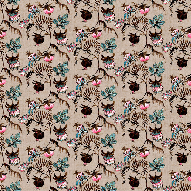 Historical hand drawn botanical vines — Brown and pink on beige