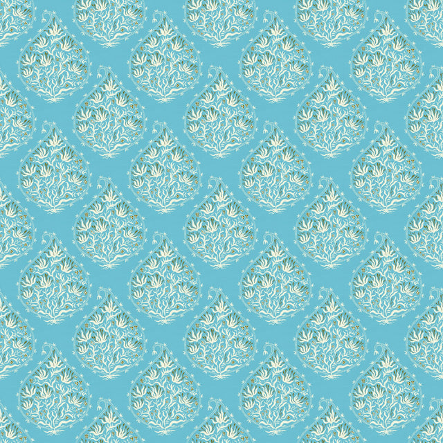 Block print Paisley teardrop — Sky blue and white